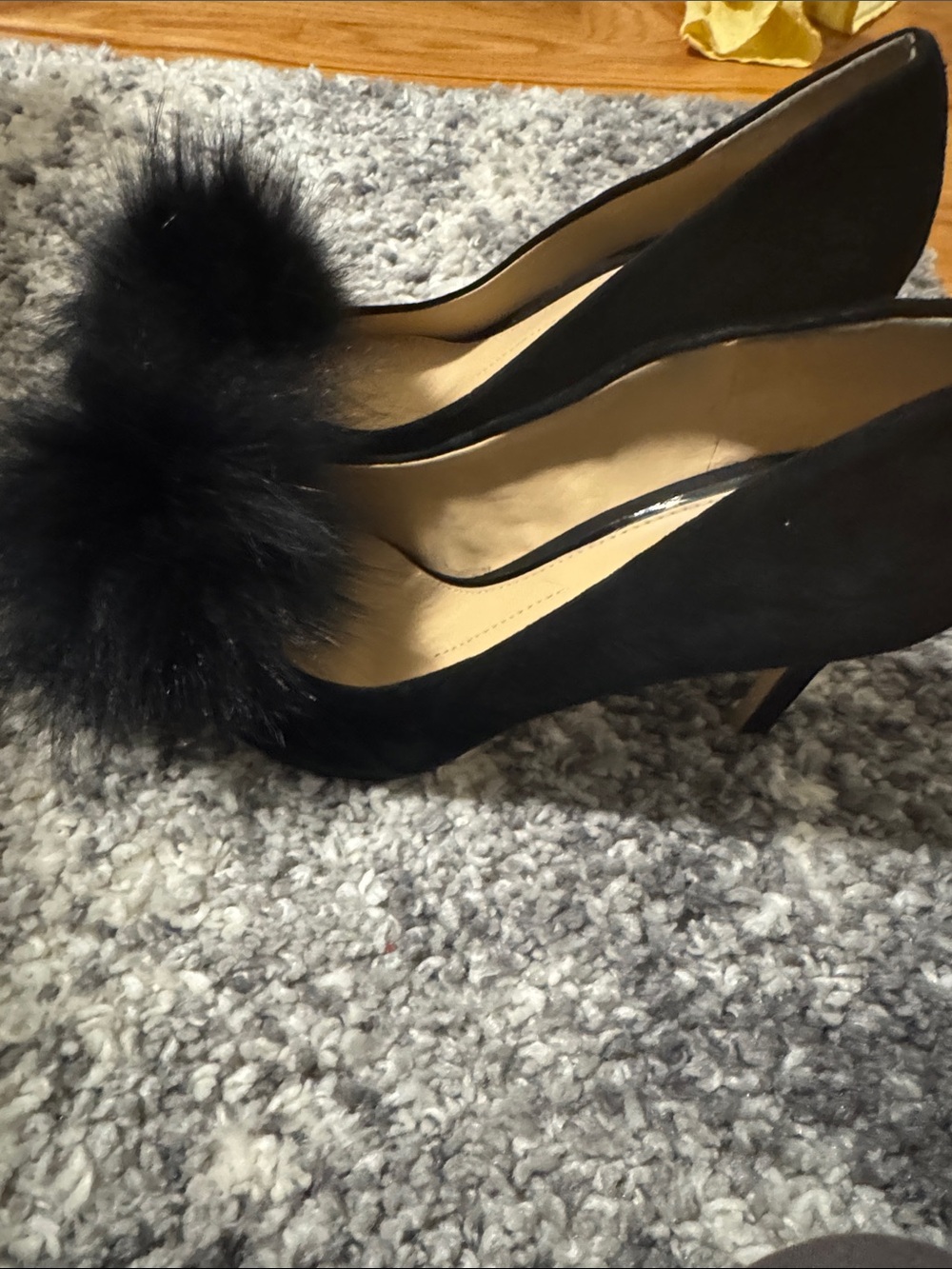 Gianni Bini Black Suede Pointed-Toe Pumps with Pom-Pom Detail - Picture 2 of 6